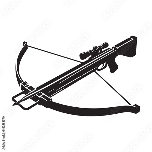 War-ready Crossbow silhouette, traditional combat gear revived – Crossbow illustration – Minimalist Crossbow vector – Weapon silhouette

