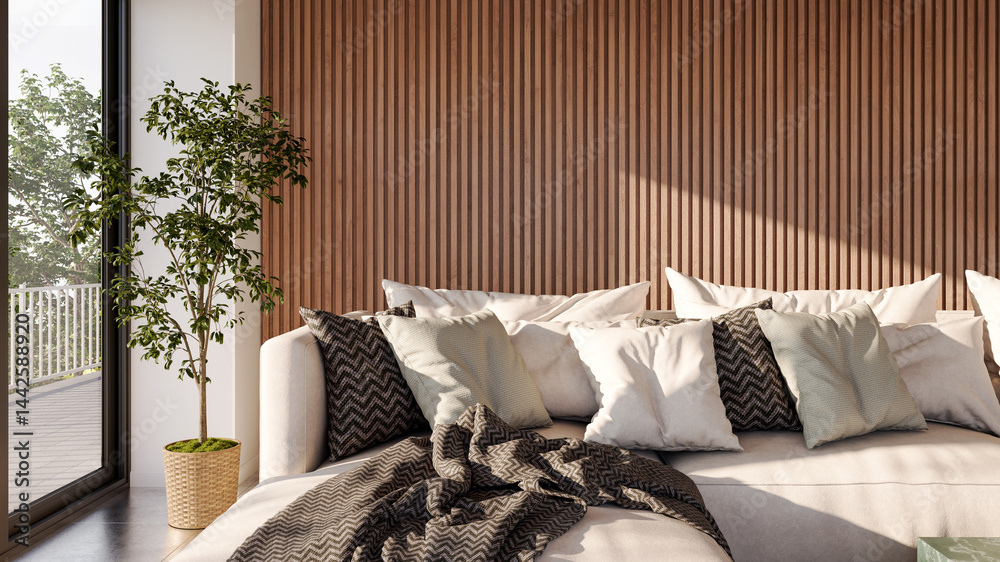 Obraz premium Large luxury modern bright interiors Living room mockup illustration 3D rendering image