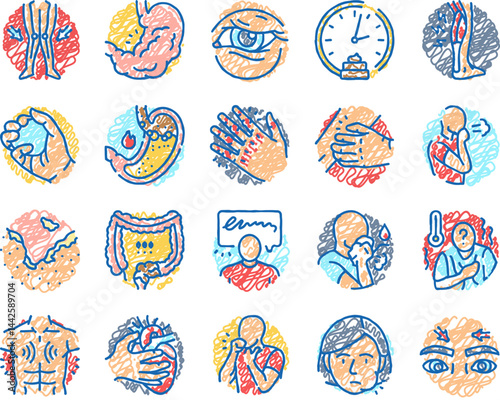 disease symptom health icons hand drawn