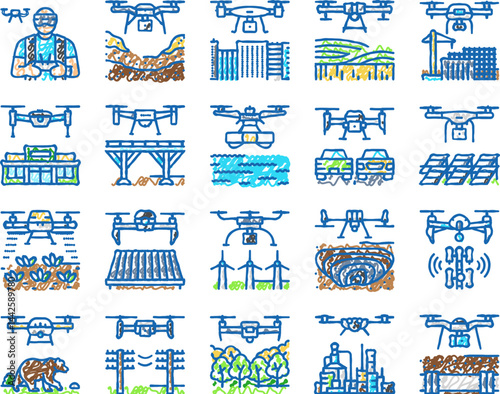 drone commercial use icons hand drawn