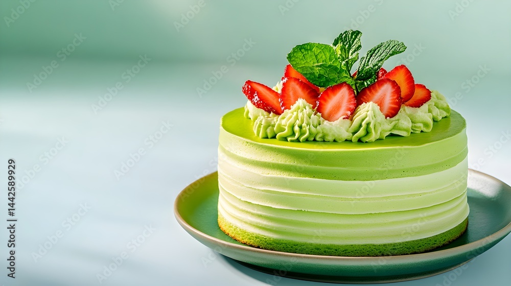 A delicate rare matcha mille crepe cake featuring ultra-smooth, soft, and thin green tea layers, showcasing refined dessert craftsmanship and subtle sweetness.