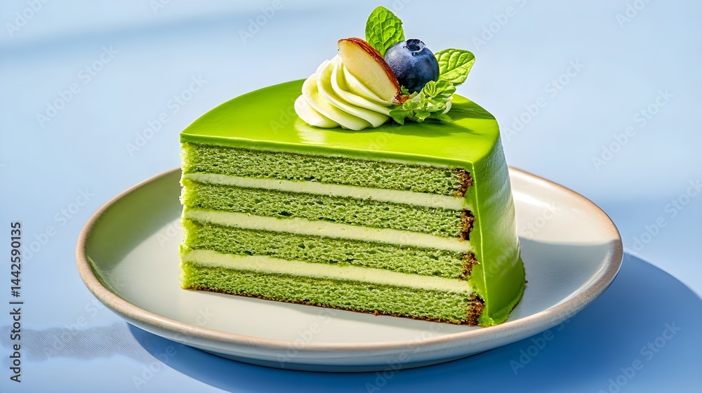 A delicate rare matcha mille crepe cake featuring ultra-smooth, soft, and thin green tea layers, showcasing refined dessert craftsmanship and subtle sweetness.
