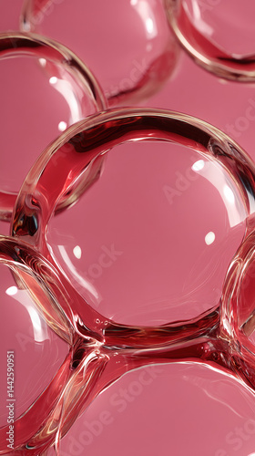 A vivid depiction of close-up of pink serum bubbles texture, ideal for creative, commercial, or editorial purposes.