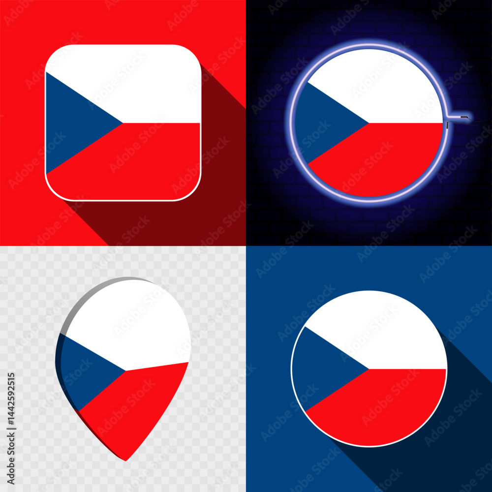 Set of modern icons with the national flag of Czech Republic. Set of modern icons with the national flag of Czech Republic.