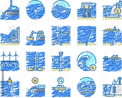 wave energy power tidal icons hand drawn