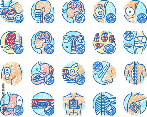 surgery hospital health icons hand drawn