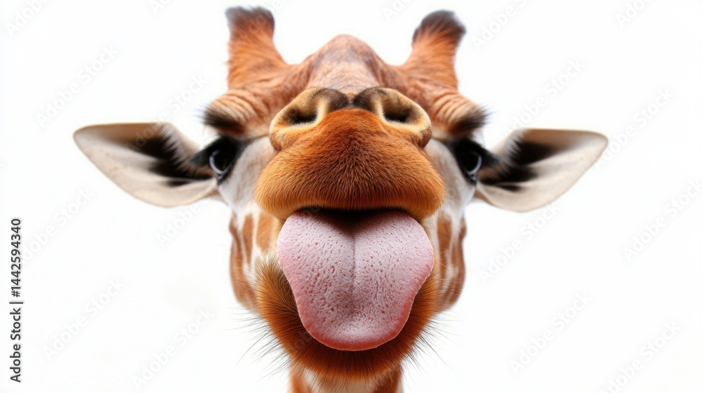 a giraffe sticking out its tongue playfully toward the camera