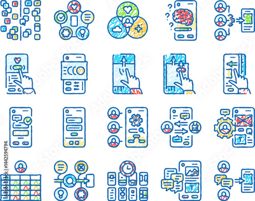 ui ux digital develop code app icons hand drawn