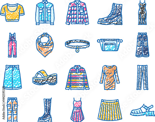 90s vintage fashion retro 80s icons hand drawn