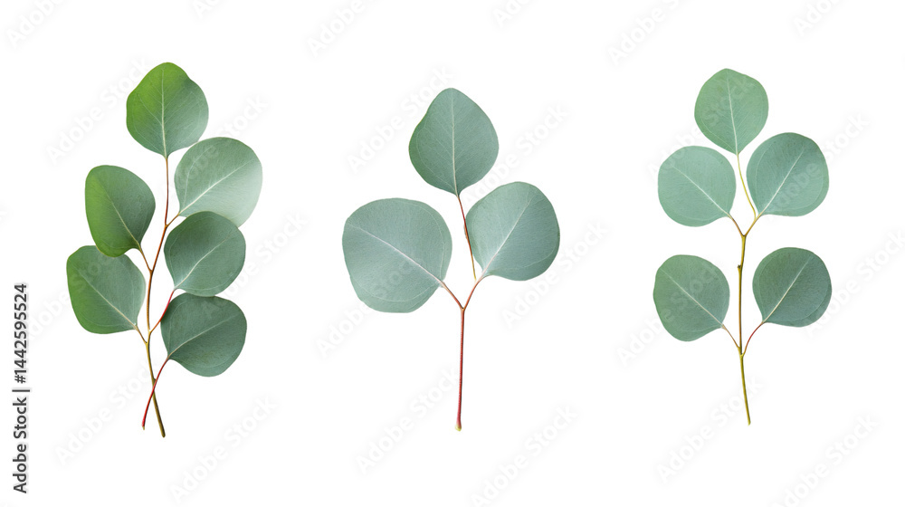 Obraz premium Fresh Eucalyptus Leaf on White Background for Herbal, Spa, Aromatherapy Concepts