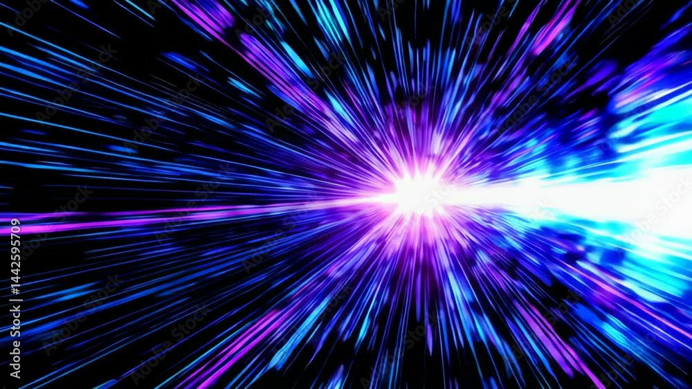 Dynamic neon lights create hyperspace tunnel in vibrant motion