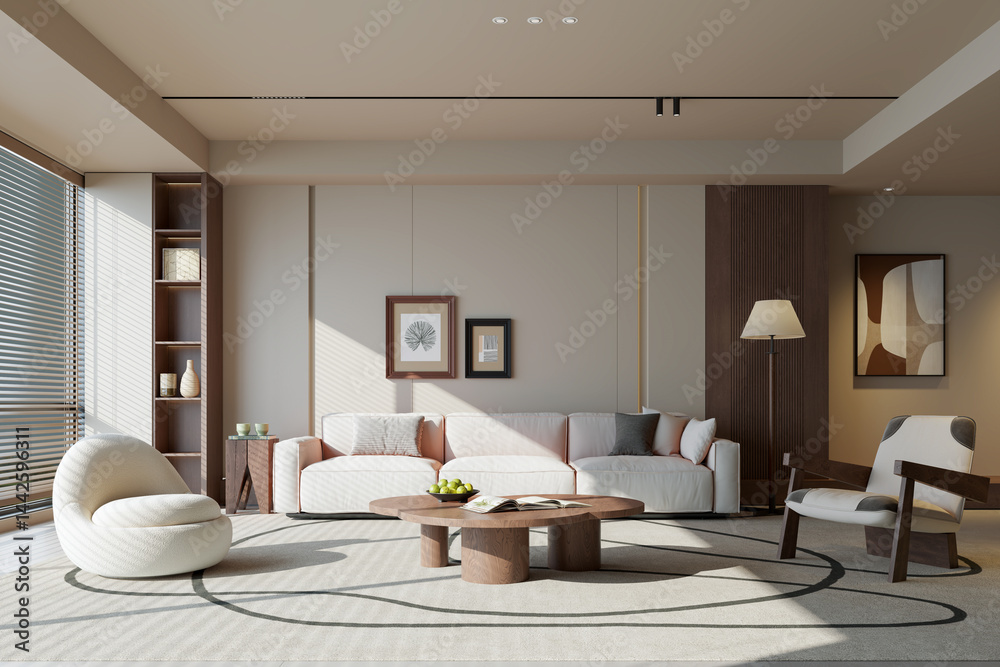 Fototapeta premium Large luxury modern bright interiors Living room mockup illustration 3D rendering image