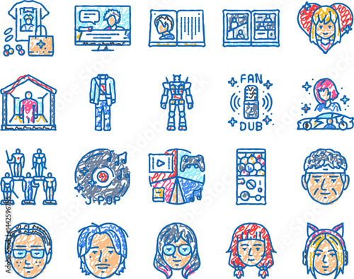 otaku anime manga eyes icons hand drawn