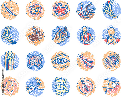 household injury accident human icons hand drawn