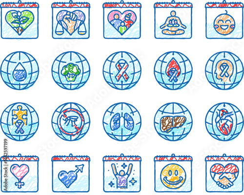 international day holidays icons hand drawn
