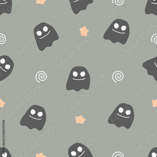cute Halloween dark ghost doodle pattern