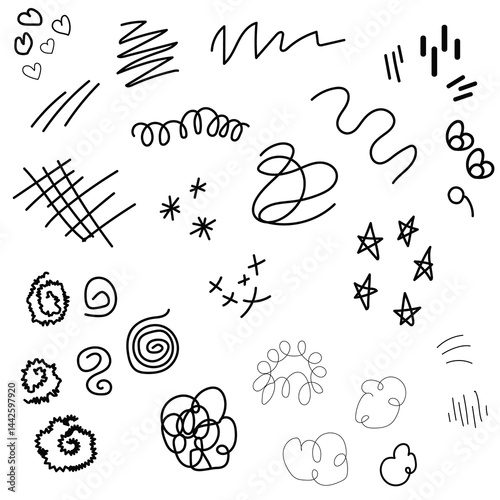 black color simple doodle lines elements .