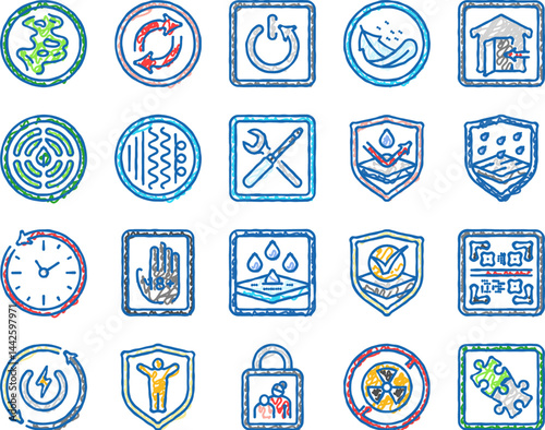 product caution label warning icons hand drawn