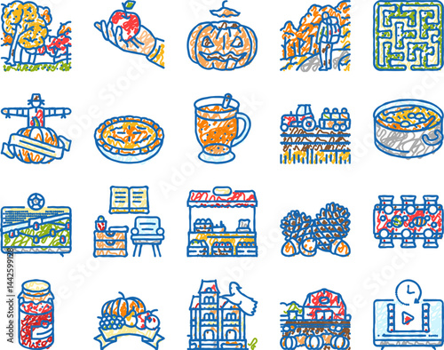 autumn spend time icons hand drawn