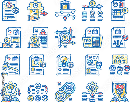 business process automation icons hand drawn
