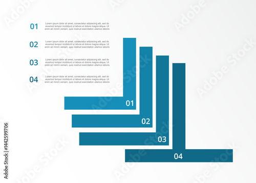 Blue infographic template with 4 steps, options, parts or processes. Presentation of teamwork, business processes or success.