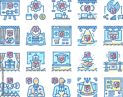 event agency party business icons hand drawn