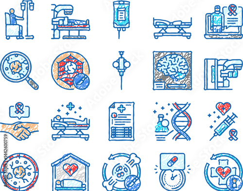 cancer treatment chemotherapy icons hand drawn