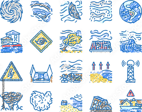 hurricane cyclone storm wind icons hand drawn