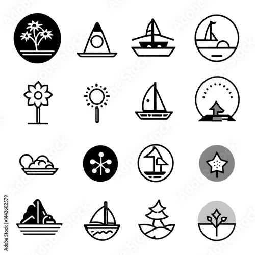 自然とアウトドア風景のアイコンセット｜Nature and Outdoor Landscape Icon Set