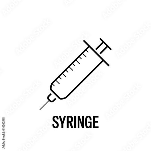 Syringe Line Style Vector Icon Black with White Background Flat Design Illustration 