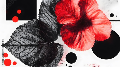 Abstract Red and Black Leaves Botanical Art