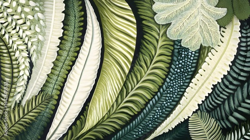 Abstract Green Botanical Leaves Pattern, AI Generated Art