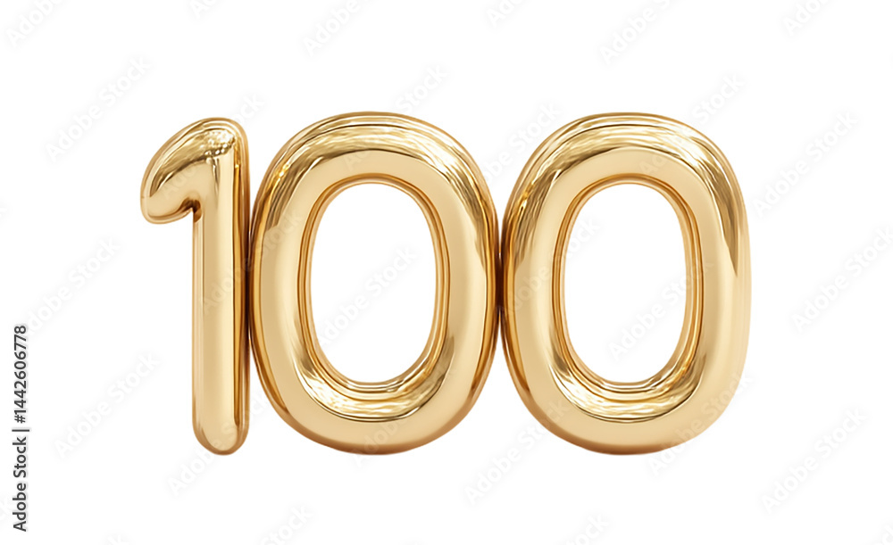 One hundred, 3D golden font number One hundred, 3D golden font number