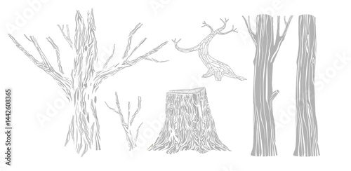Set of wooden pillars columns tree trunk
