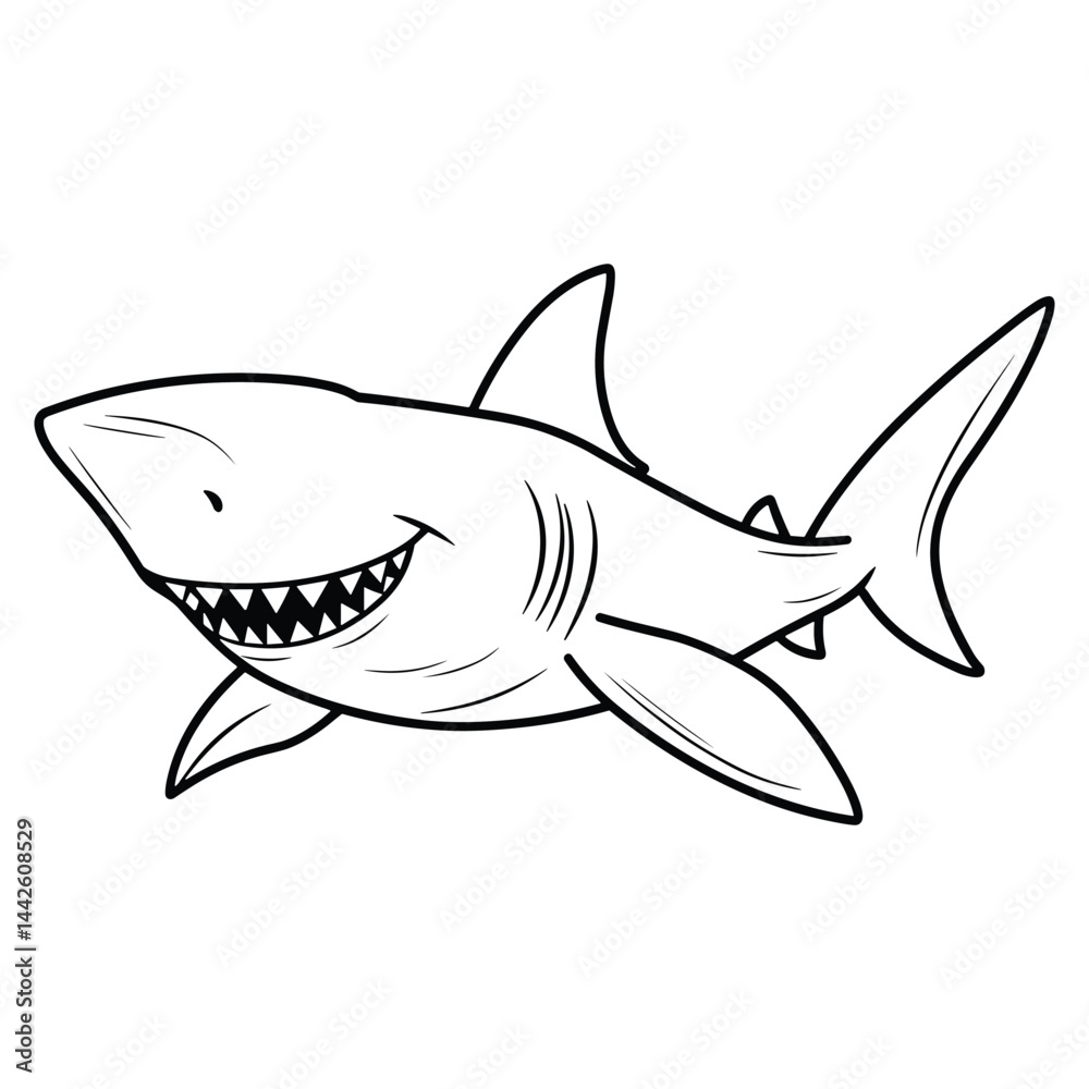 Obraz premium Cartoon Shark Side View Drawing