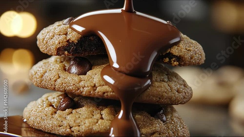 Chocolate cookies with chocolate sauce dripping down