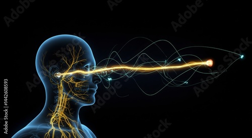 Human nervous system visualization with neural connections and brain activity