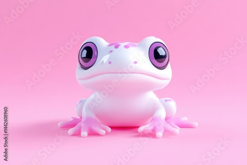 Cute white frog with pink accents.  3D render of a cheerful amphibian figurine photo