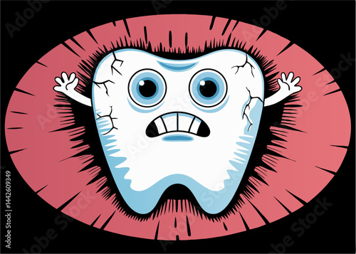 A cartoon tooth being attacked by a monster representing bacteria