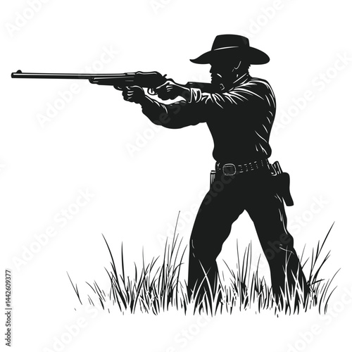 Cowboy Aiming Rifle Silhouette