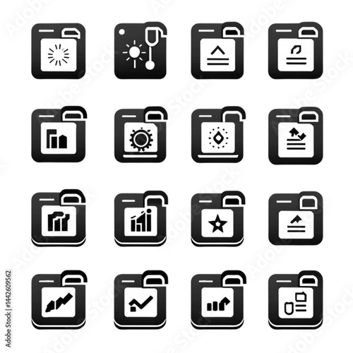 黒背景の分析・設定アイコン集｜Analytics and Settings Icons on Black Background