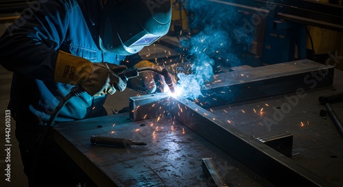Metal Being Welded by Person Wearing Protective Gear