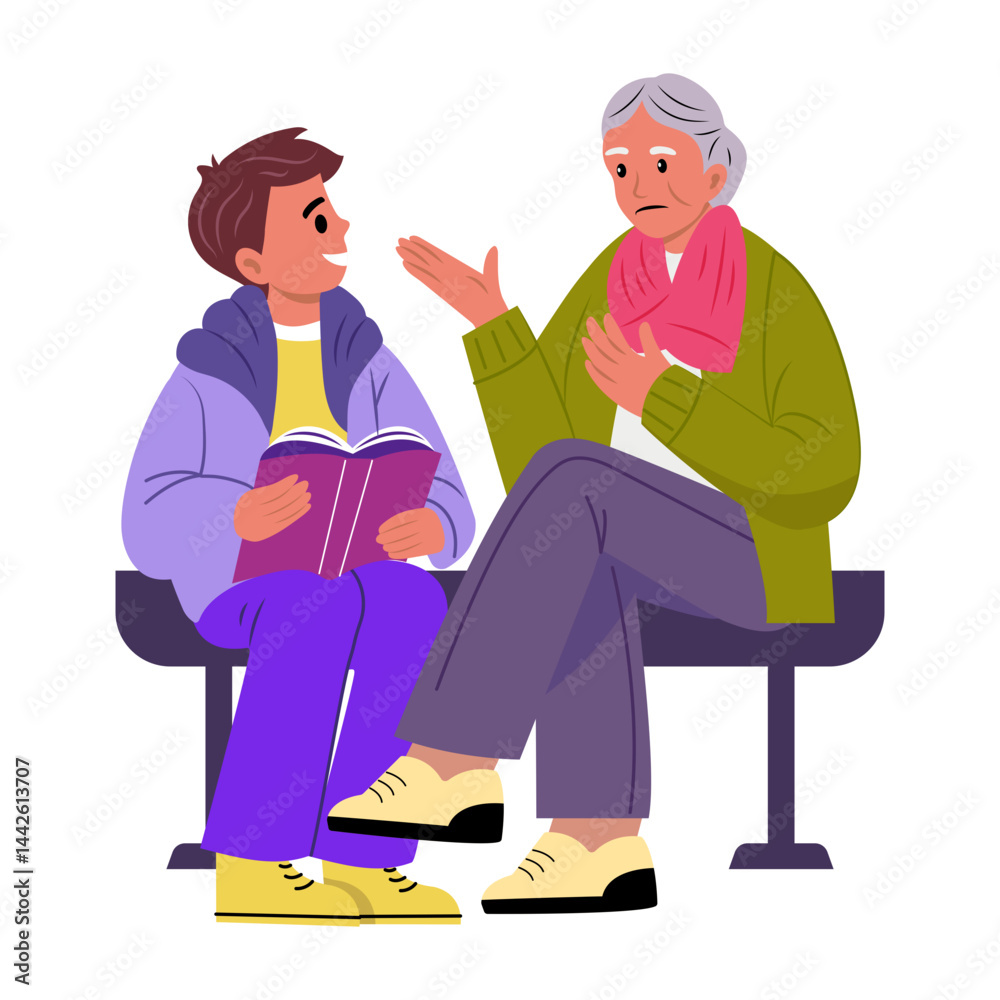 A flat style illustration showing bridging generations A flat style illustration showing bridging generations