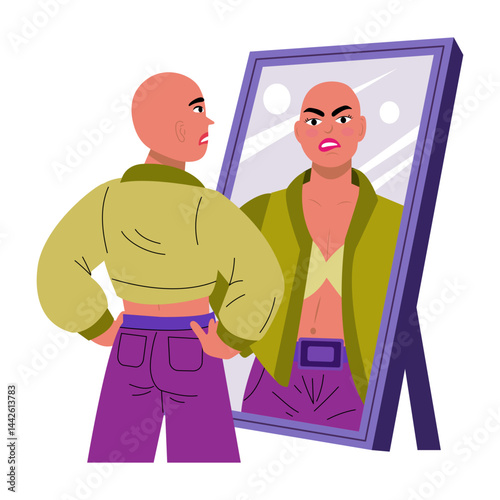 A flat style illustration showing a woman with self confidence