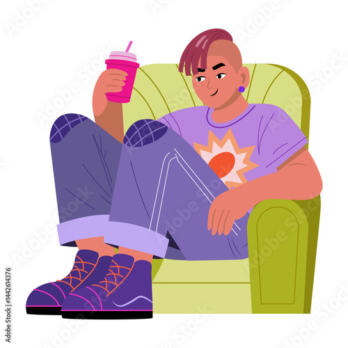 A flat style illustration of a fashionable boy