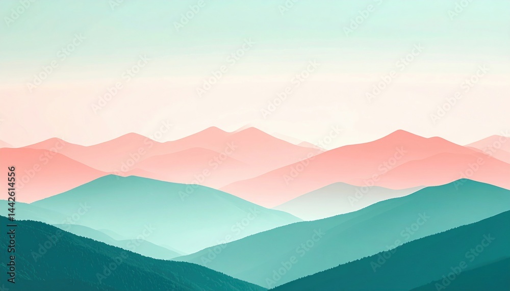 Fototapeta premium Serene mountain landscape nature digital art tranquil environment aerial perspective peaceful concept for relaxation
