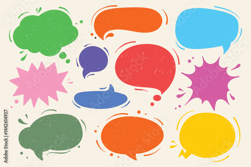 Set of hand-drawn speech bubbles. Speech balloon, frames, stylish, handwritten, doodle