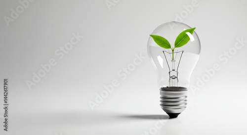Eco-friendly innovation: green plant growing inside light bulb on white background