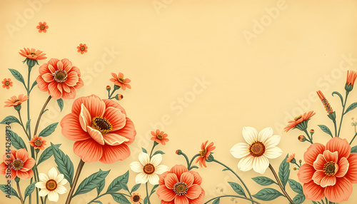 Vintage floral paper background. with white shades