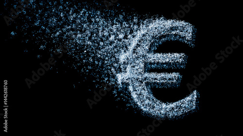 Euro morphing into pixelated particles, fade effect